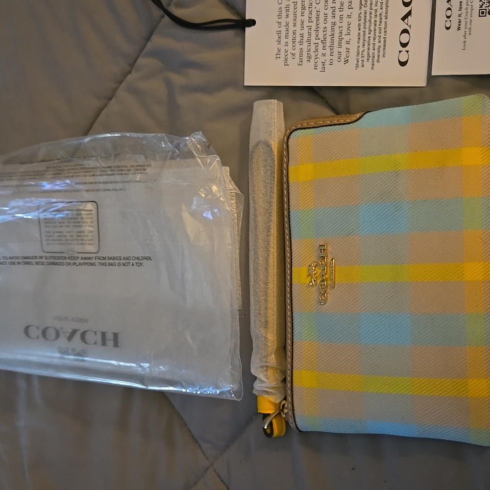 Coach Women's Corner Zip Wristlet with Plaid Print in the Bright Maize - Picture 6 of 6
